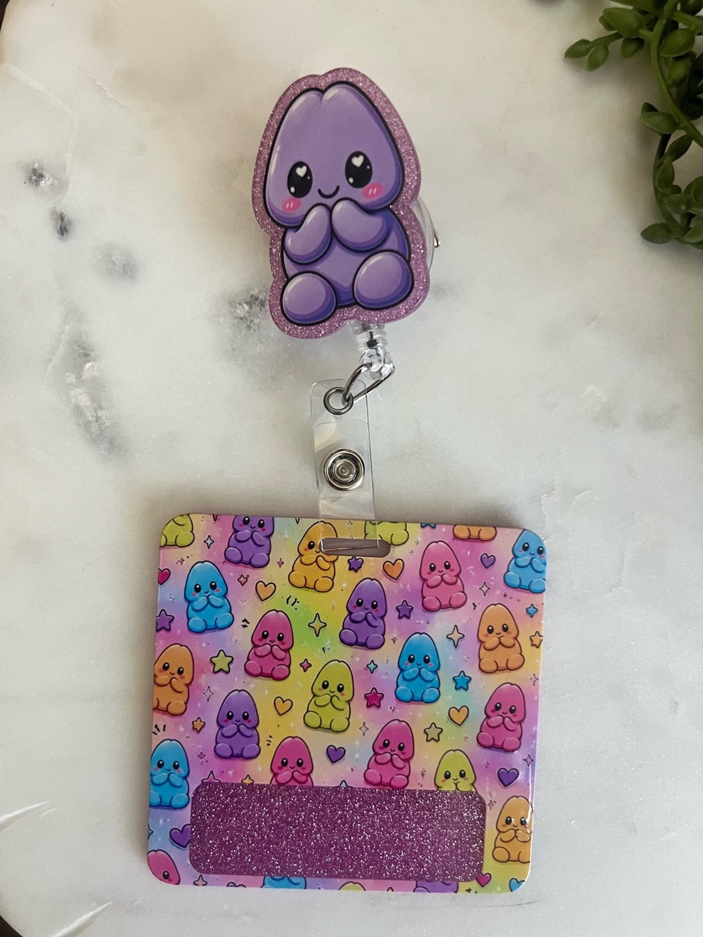 Purple Alien Glitter Badge Reel & ID Buddy
